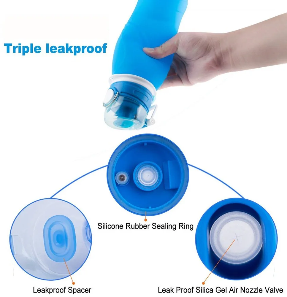 Silicone Water Bottle Foldable Collapsible Anti Leakage With Leak Proof ...