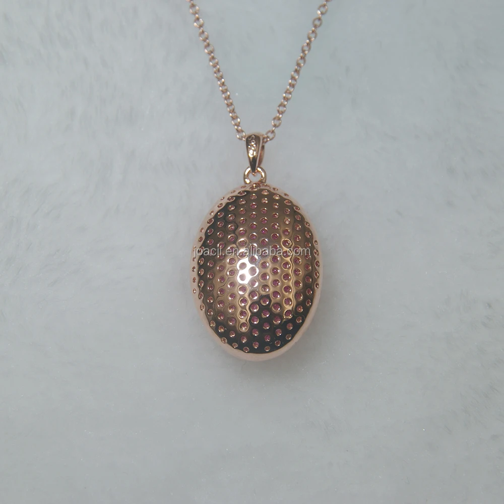 Joacii Crystal Charm Pendant Oval Rose Gold Plated Silver Necklace Pendant