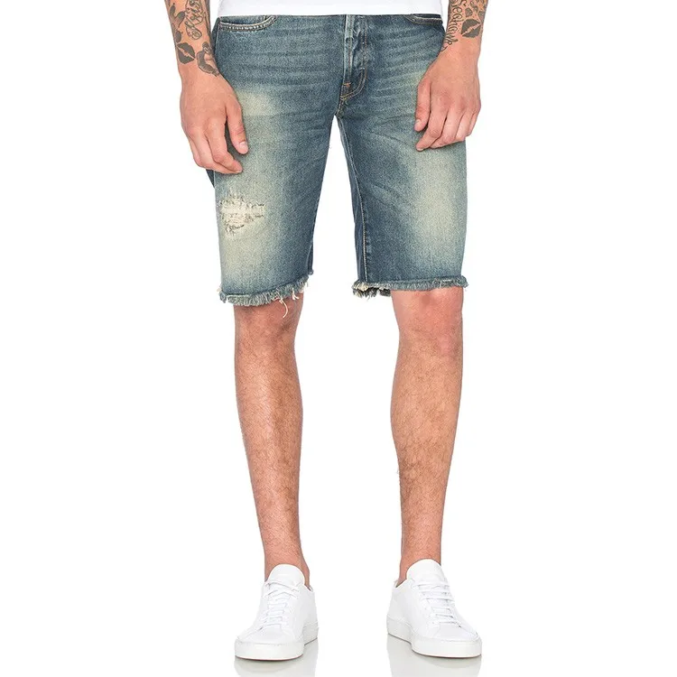mens jean shorts distressed
