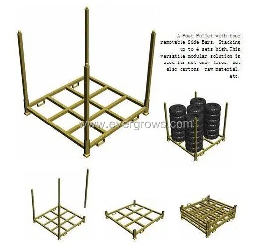 Foldable Tyre Rack , Warehouse Tire Rack , Storage Pallet Racking For Tyre