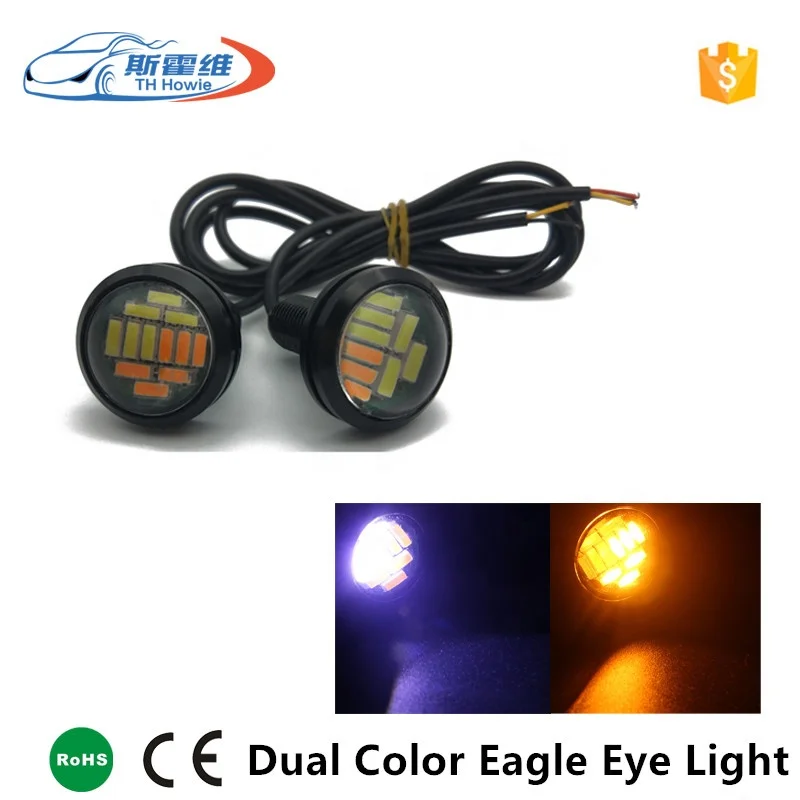 Car Led Dual Color Eagle Eye Light 4014 12 SMD 23mm Styling DRL Auto Daytime Running Lamp Backup Reverse Bulb White+Amber DC12V