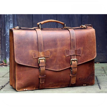 Personalised Custom Genuine Leather Mens Briefcase Laptop Business Handbags Vintage Leather ...