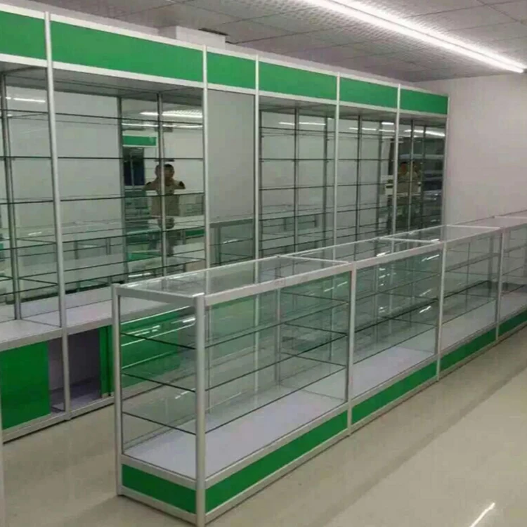 Customized Aluminum Frame Green Medical Glass Glass Showcase/medical Display