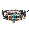 Multilayer Genuine Leather Bracelet Hand Fatima Grande Leaf Owl Adjustable Cuff Bangle Handmade Jewelry for Men,Women