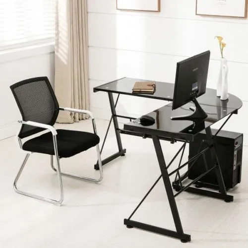 L Shape Corner Computer Desk Pc Glass Laptop Table Workstation