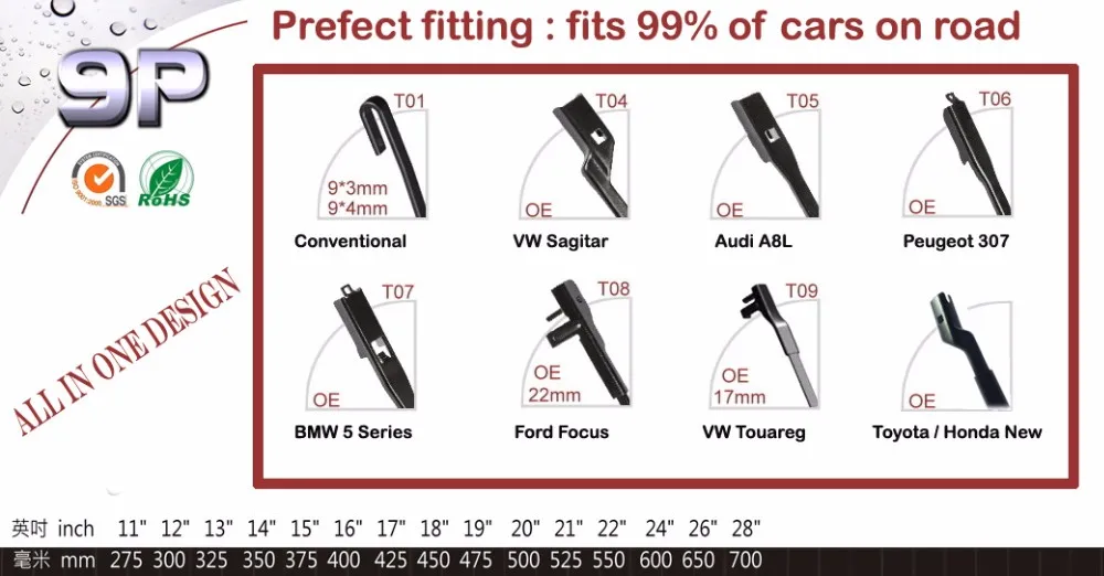 Windshield Windscreen Car Wiper Blades For 10 Different Wiper Arm