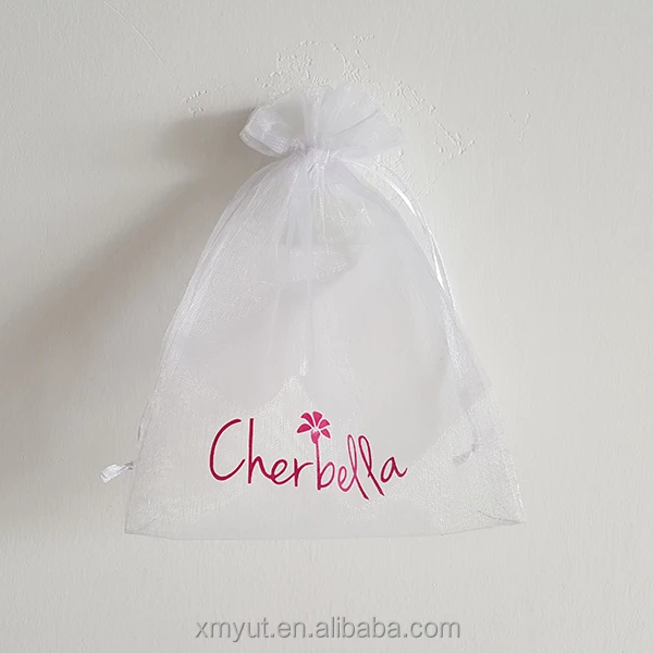 Shoe Bag/organza Pouch Logo or Customized Acceptable Cheap Custom Printed Organza Gift Drawstring Recyclable White with Pink