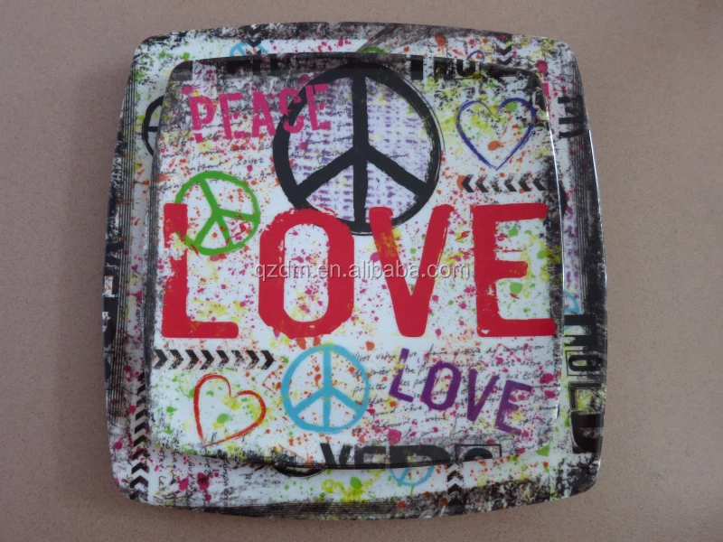LOVE Printed Melamine Square Dinner Plates
