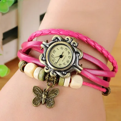 Venta al por mayor reloj de la pulsera de cuero del encanto Barato para mujer vintage reloj de cuero, cuerda trenzada