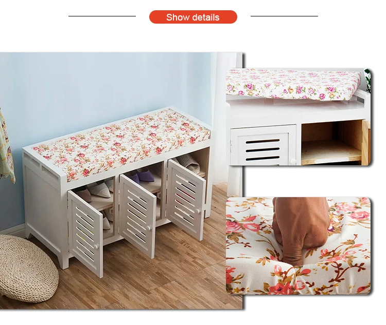 Wooden Storage Unit Bench Wicker Rattan Drawers Baskets Cushion Seat