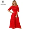Shenbolen evening lace dress elegant short sleeve red lace dresses women