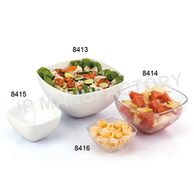 Quality Thick Square Salad Bowl 4 Sizes Salad Serving Bowl Clear