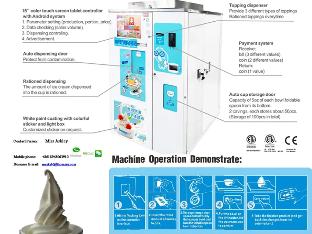 Automatic Soft Ice Cream Vending Machine Manufacturer With Payment