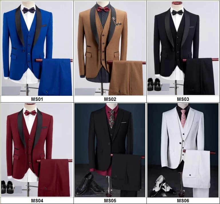 Solid Color Formal Business One Button 3-piece Suit Wedding Slim Fit ...