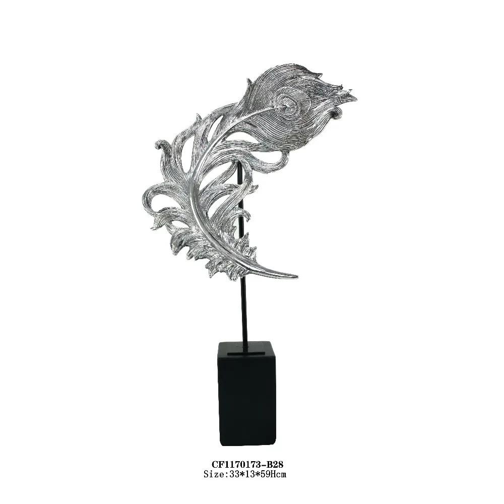 Custom Modern Luxury  Resin Silver Feather Shape Tabletop Creative Ornament Crafts manufacture