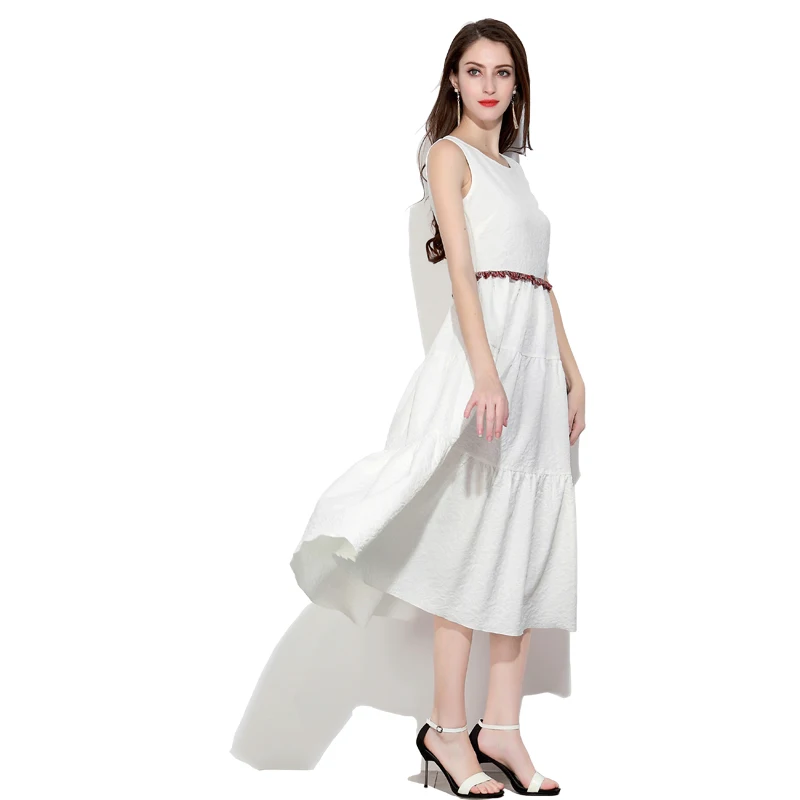 2018 New Stock Products Sleeveless Summer Pure White Long Dress