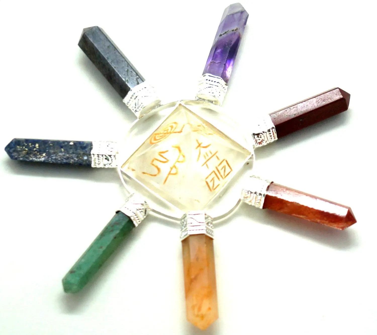 Healing Crystals India Natural Gemstone Reiki Pyramid Chakra Energy Generator 7 Point with Free eBook about Crystals Healing (Chakra Crystal Reiki Pyramid)