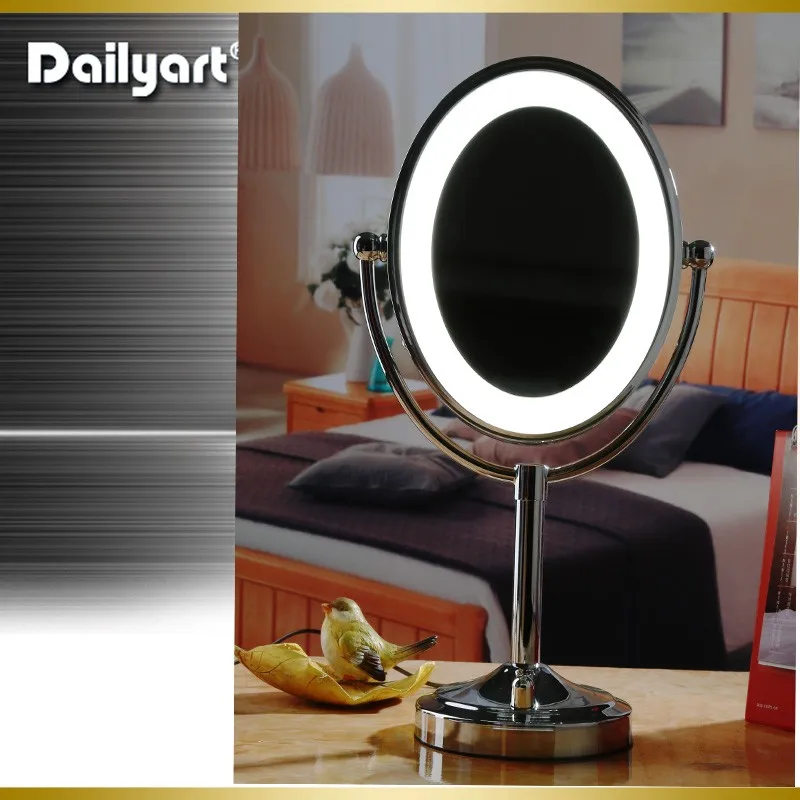 9 Inch Oval Doublesided On Stand Swivel Vanity Led Lighted Tabletop