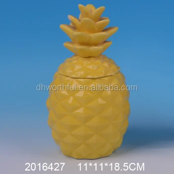 High Quality Ceramic Pineapple Cookie Jar Yellow Ceramic Pineapple