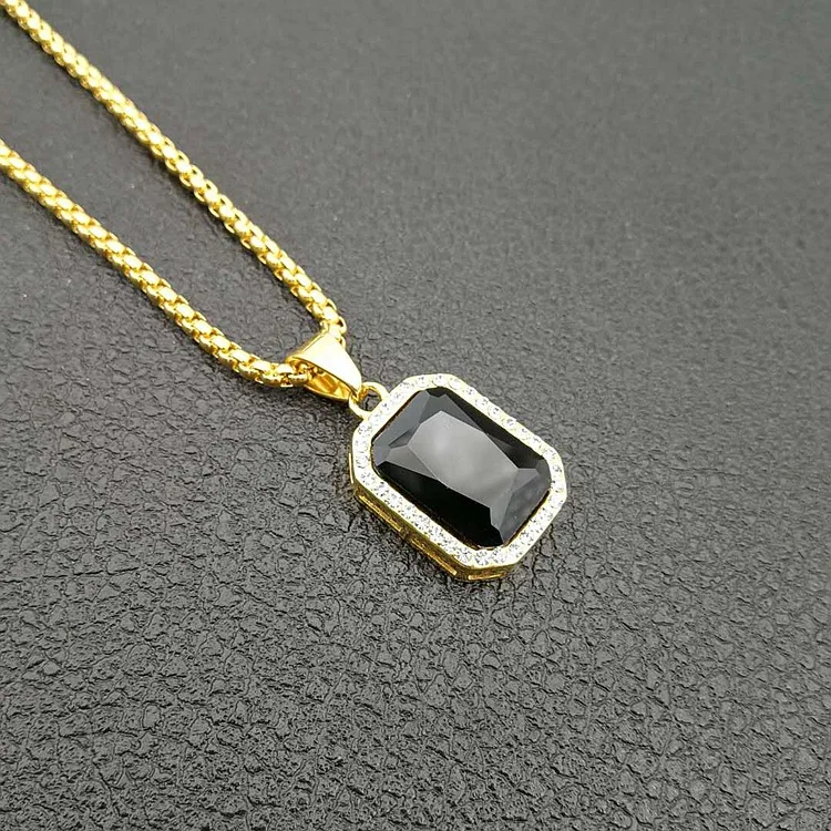 24 Inch Gold Chain Men Punk Style Gem Stone Necklace Pendant Jewelry