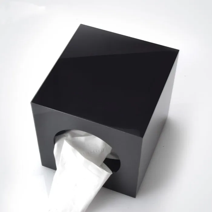 Cube Black Acrylic Tissue Holder Perspex Tissue Box With A Round Hole