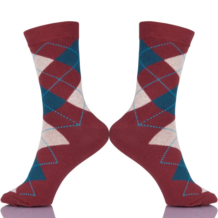 Men Summer Combed Cotton Socks Casual Plaid Design Funny Socks