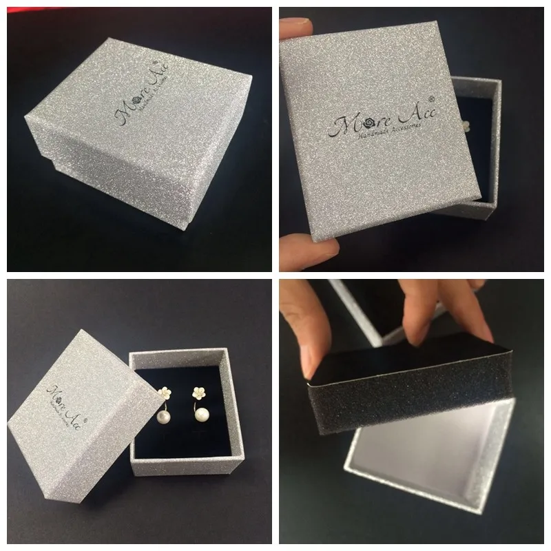 Guangdong Rectangle Silver Twinkle Surface Ear Stud Jewelry Box With Foam Insert