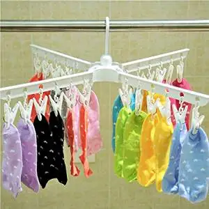 Baoyouni Plastic Clothespins Folding Clothes Drying Rack Laundry Drip Hanger 24 Clips Peg for Hanging Socks, Baby Clothes, Cloth Diapers, Bras, Towel, Underwear, Hat, Scarf, Gloves (White)