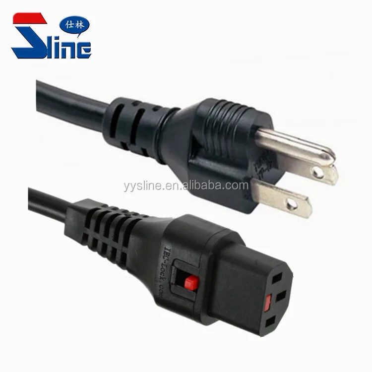 Usa 3 Pin Plug Nema 515p To Locking Iec C13 Power Cord With Auto Lock
