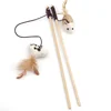 Natural wooden linen mouse head small fish cat toys with bells and sticks and cat sticks wholesale