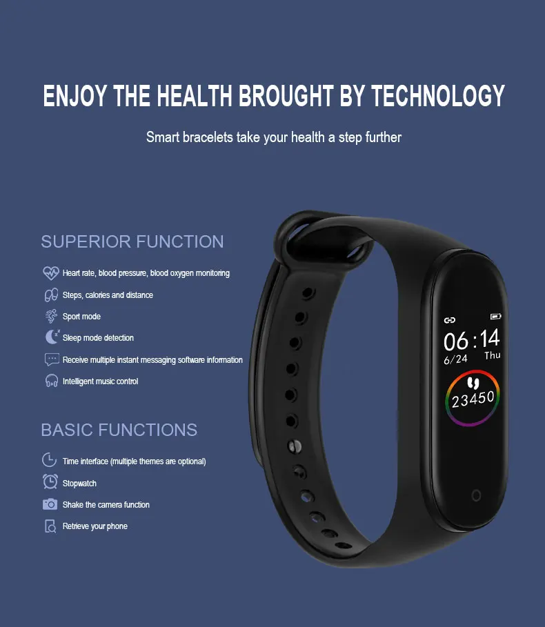Smart Heart Rate Fitness band watch smart fitness bright light smart bandm4 band