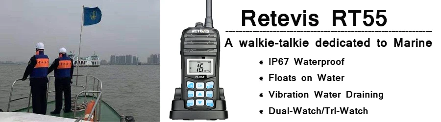 Wholesale Retevis RT55 5W IP67 Marine Channels Two Way Radio Waterproof  Handheld VHF walkie talkie Floating NOAA Weather Alert Long Range From 