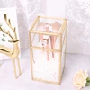 Vintage style brass square glass // small storage box with lock // glass small mesh box wire cage metal bin storage container