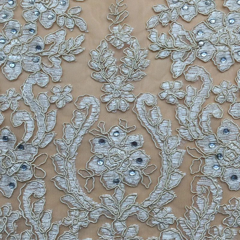 100% Polyester Rhinestone Embroidery Lace Fabric Wholesaler High ...