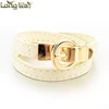 Classic Novelty Multilayer Thin Adjustable Smooth PU Leather Alloy Belt Cuff Bangle Wristband Jewelry