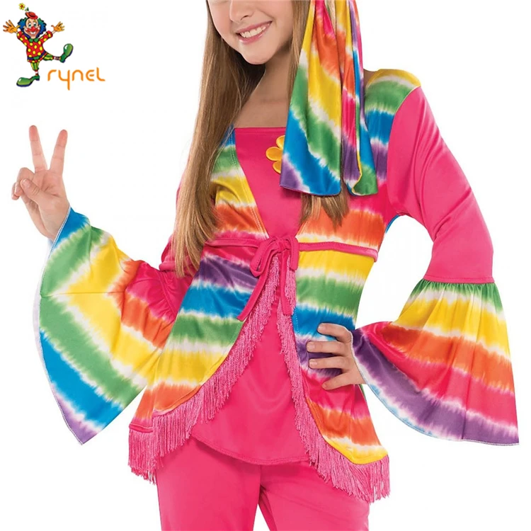 Pgcc5625 Custom Rainbow Color Kids Girls Hippie Costume 60s 70s ...