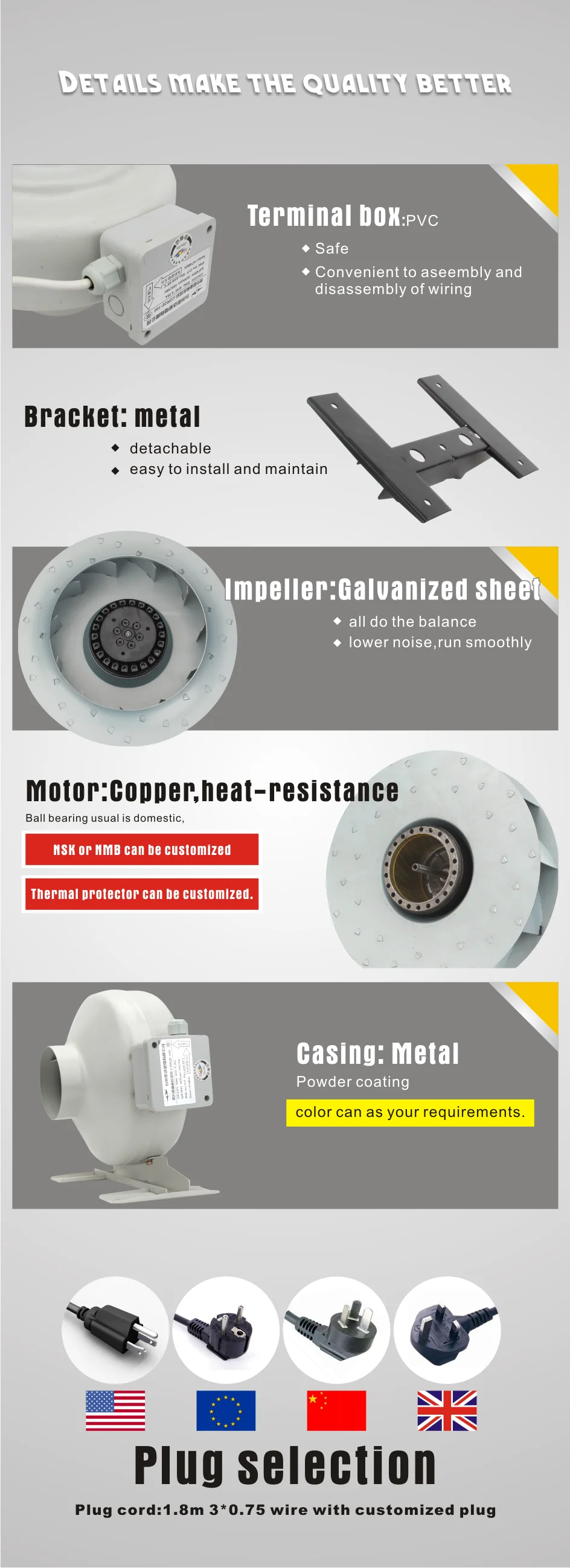 4inch 100mm 220V/110V silent inline ducted duct fan for air ventilation