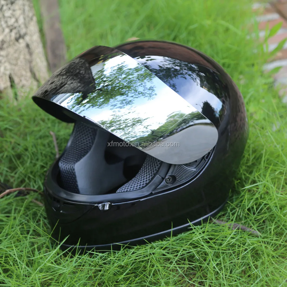 Adult Mirror Shield Gloss Black Full Face Motorcycle Street Helmet Dot