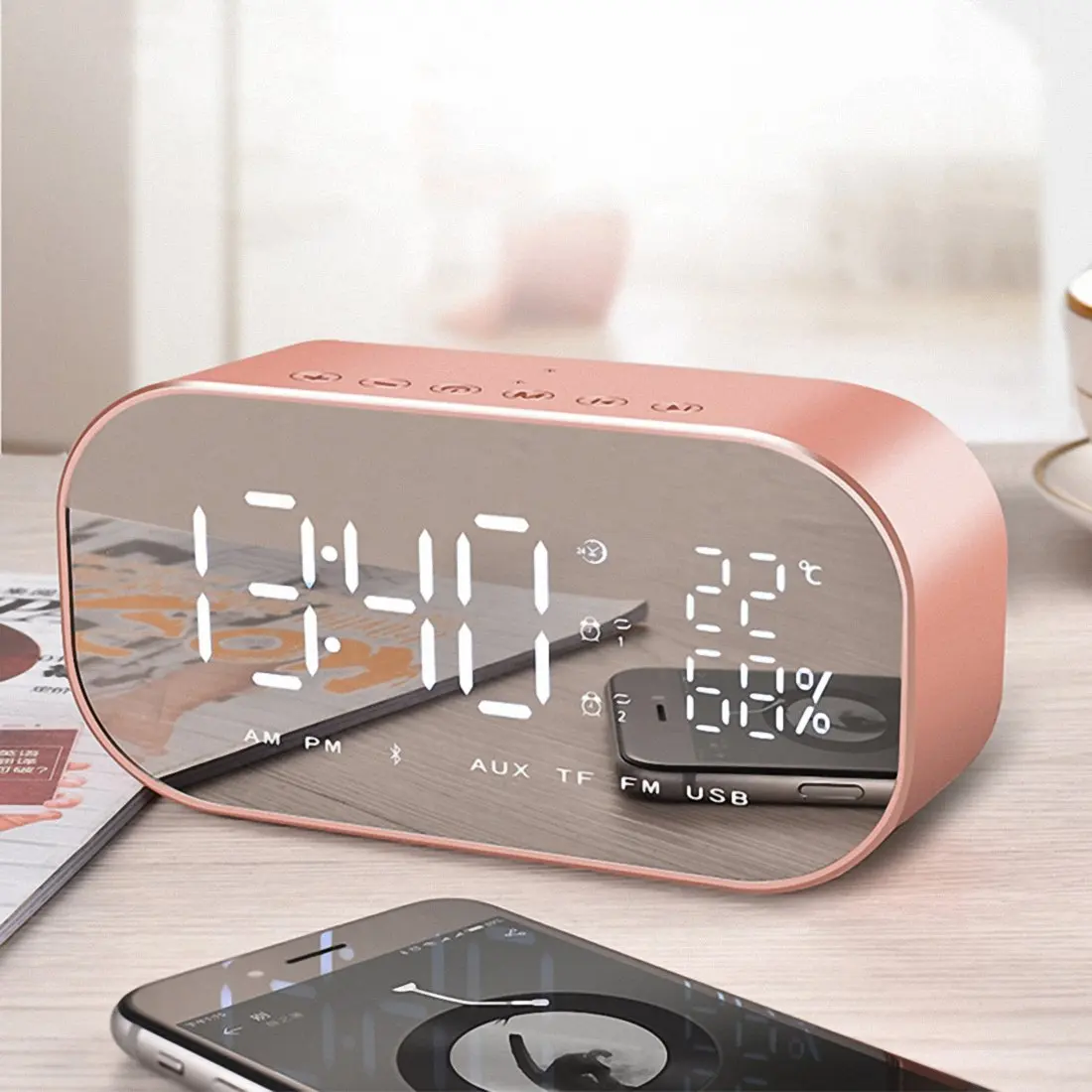 Portable Alarm Clock Wireless Bluetooth Speaker LED S2 S5 Mirror Bluetooth S2 Speaker for Smartphone - ANKUX.COM