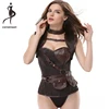 3 In 1 Women Fancy Costumes Goth Korset Steampunk Corset Bustier With Jacket Black Brown Gray
