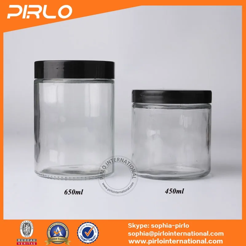 110ml 180ml 300ml 450ml 650ml Straight Sided Glass Jar With Black