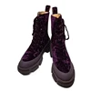 fashionable british style silk velvet lady Martin half boots lace-up platform waterproof antislip round toe thick sole rivets