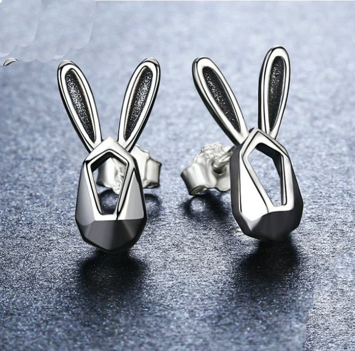 925 Sterling Silver Baby Pink Bunny Rabbit Bow Stud Earrings For Kids – Girls' Gift