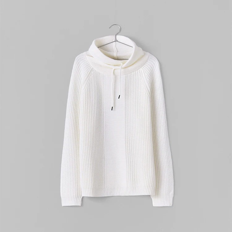 White Knitted Drawstring Hoodie High Neck Casual Cap Sweater Men Buy