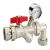 T410 high quality medium pressure silver brass ball valve function with pressure gauge