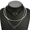 Wholesale Multi Layered black Wax cord silver circle copper ring choker statement necklace form women