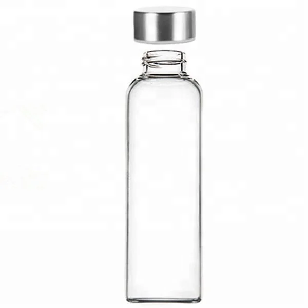 glass water bottle with metal cap