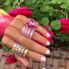 stock promotion size 5 6 7 8 9 gold plated baguette cz rainbow pastel pinky engagement ring