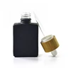 Natural Eco Cosmetic Container 30ml 1 oz matte black Rectangular frosted glass dropper bottle with bamboo cap