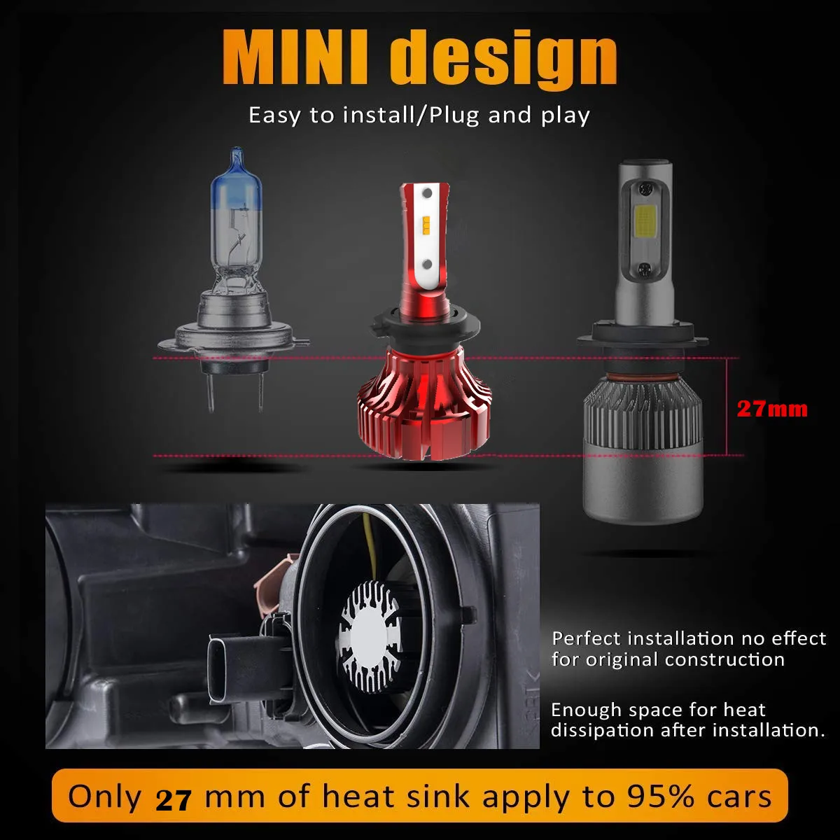 I8 Fanless Mini LED Headlight